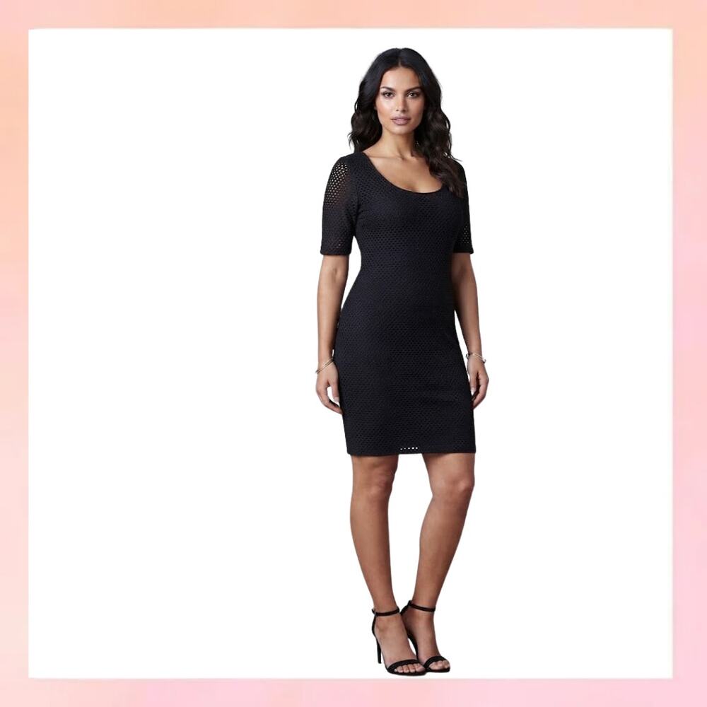 Banana Republic Black Eyelet Perforated Knit Scoop Neck Dress Size 12